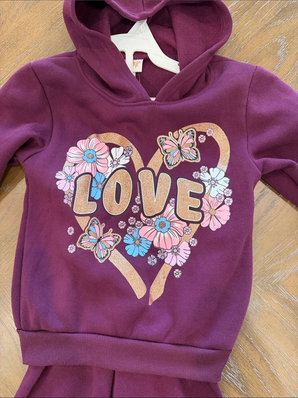 Carter's Purple Girls' Hoodie & Jogger Pajama Set with Floral 'LOVE' Heart